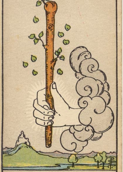 Ace of Wands tarot card, upright artwork