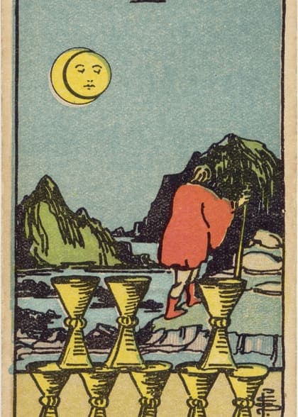 Eight of Cups tarot card, upright artwork