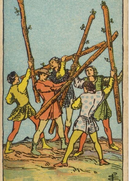 Five of Wands tarot card, upright artwork