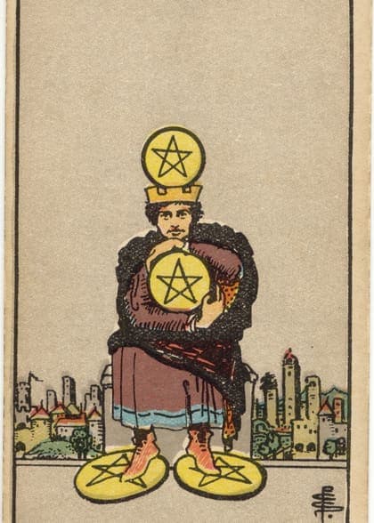 Four of Pentacles tarot card, upright artwork