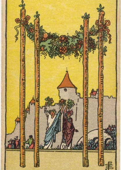 Four of Wands tarot card, upright artwork