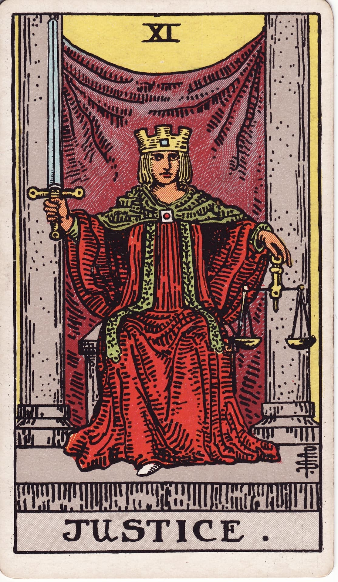 Justice tarot card, upright artwork