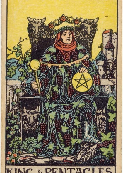 King of Pentacles tarot card, upright artwork
