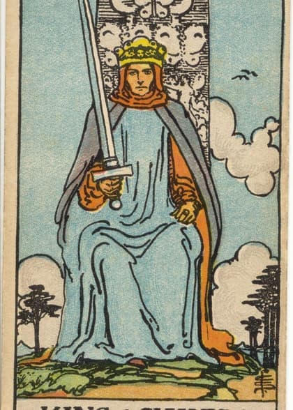 King of Swords tarot card, upright artwork