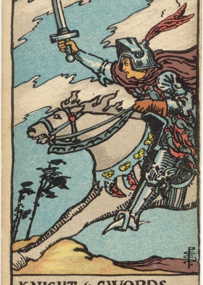 Knight of Swords tarot card, upright artwork