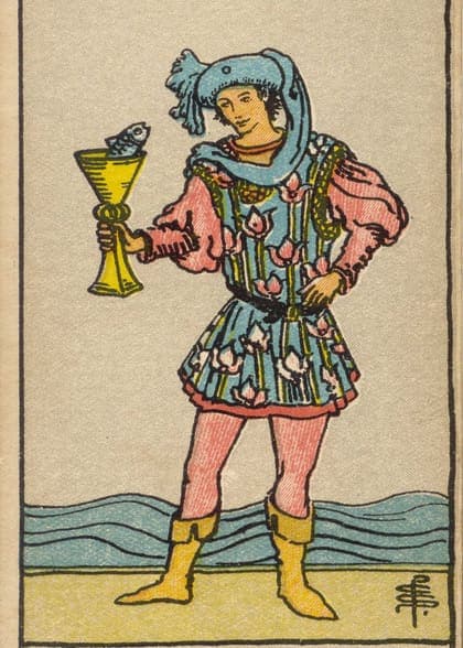 Page of Cups tarot card, upright artwork