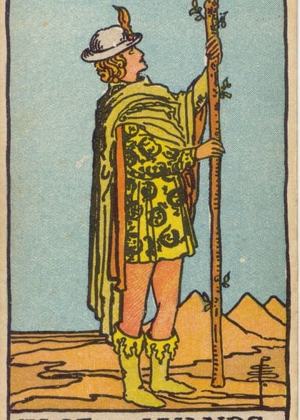 Page of Wands tarot card, upright artwork