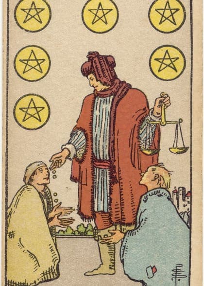 Six of Pentacles tarot card, upright artwork
