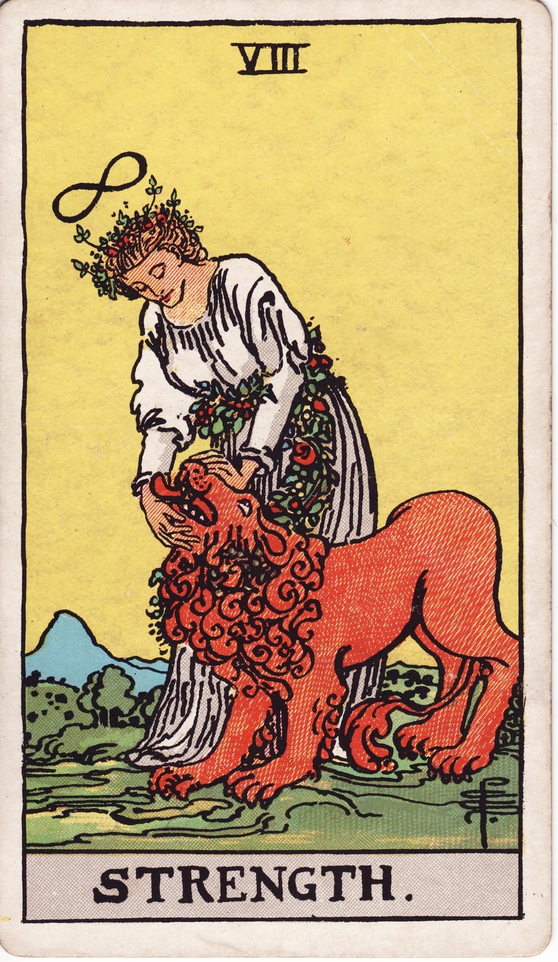 Strength tarot card, upright artwork