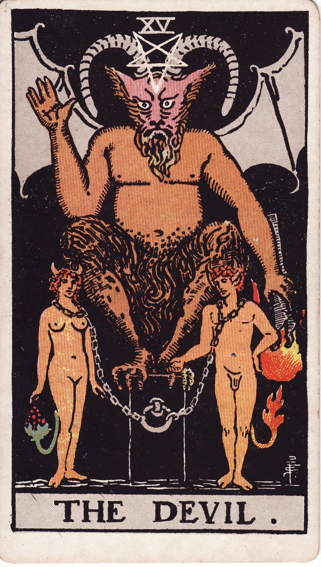 The Devil tarot card, upright artwork