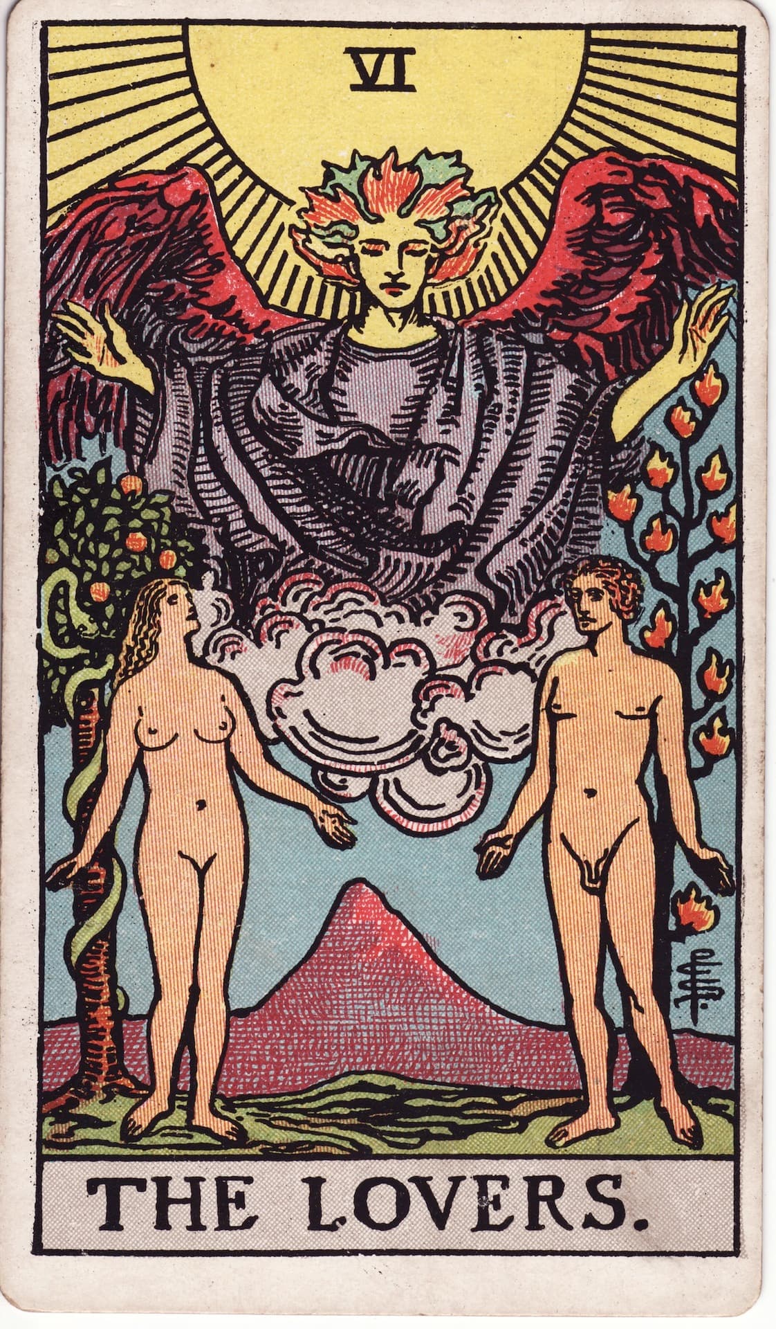 The Lovers tarot card, upright artwork