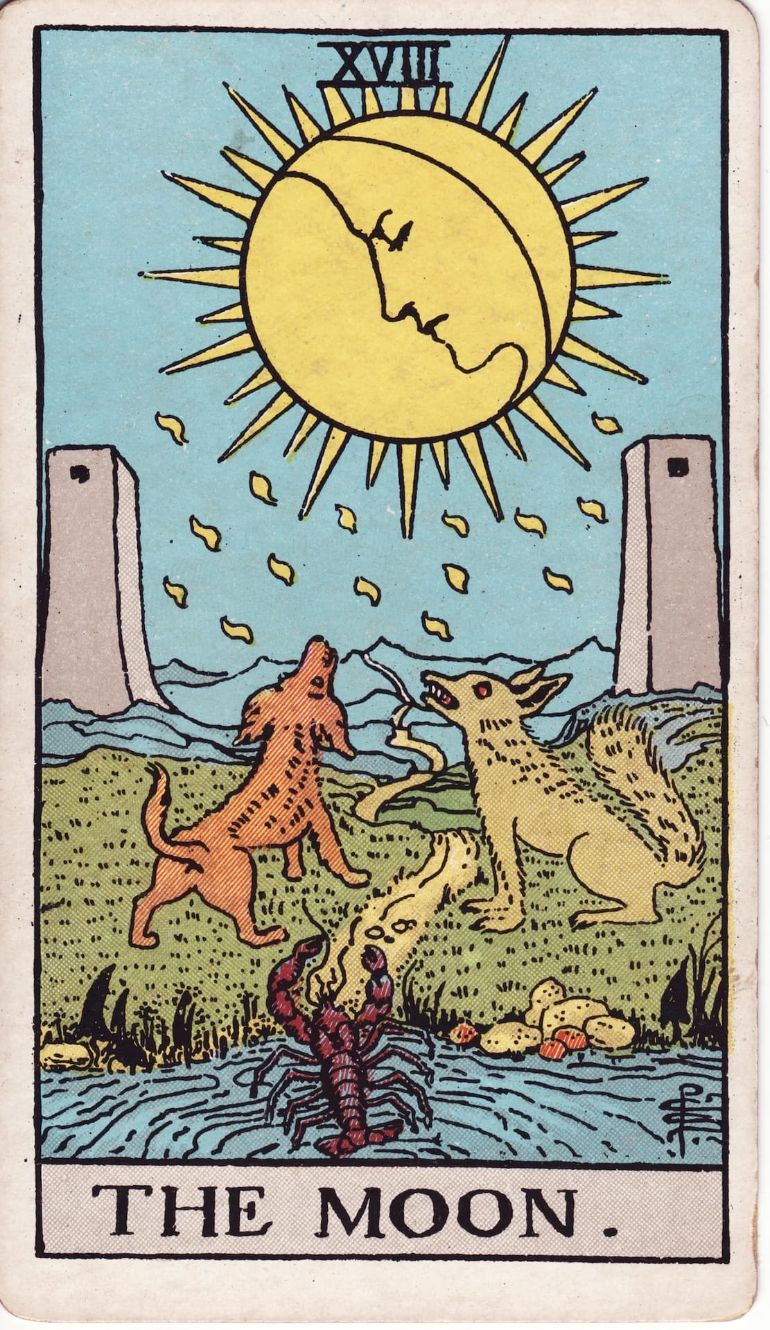 The Moon tarot card, upright artwork