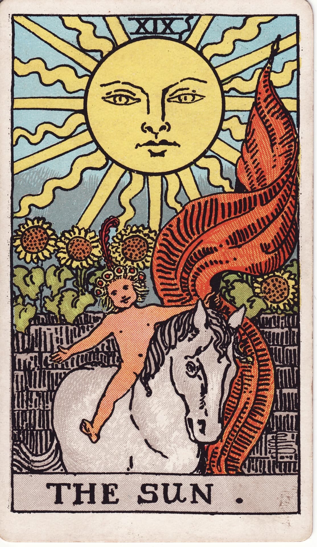 The Sun tarot card, upright artwork