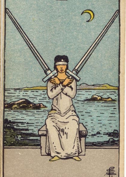 Two of Swords tarot card, upright artwork