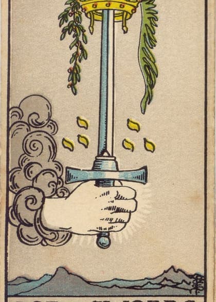 Ace of Swords tarot card, upright artwork