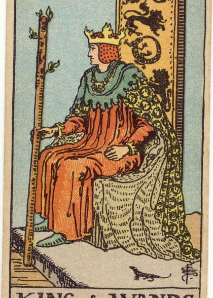 King of Wands tarot card, upright artwork