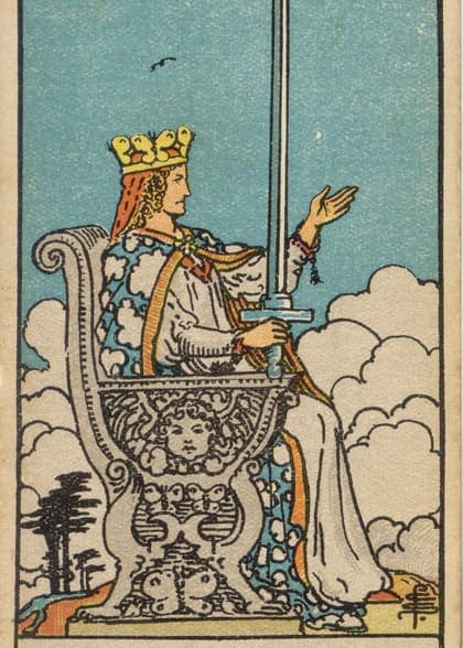 Queen of Swords tarot card, upright artwork