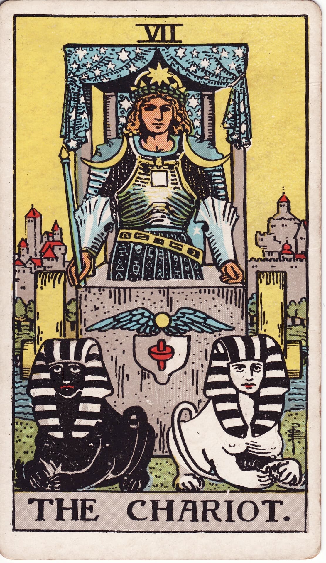 The Chariot tarot card, upright artwork